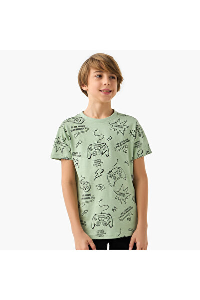 Juniors تي شيرت بأكمام قصيرة مطبوع بنقشة ألعاب
