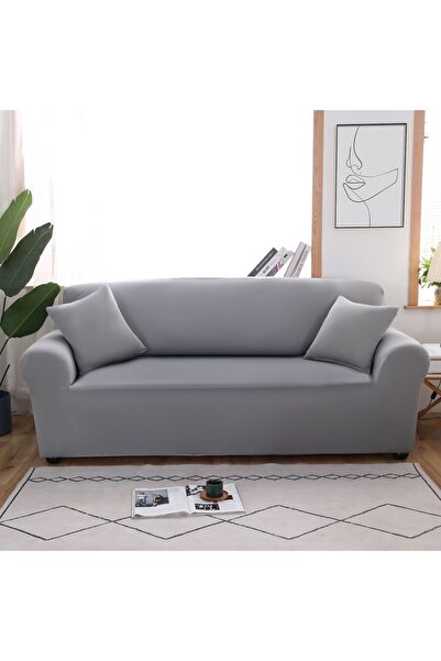 sharpdo Stretch Sofa Cover (Plain) with Free Pillowcase - Light Gray
