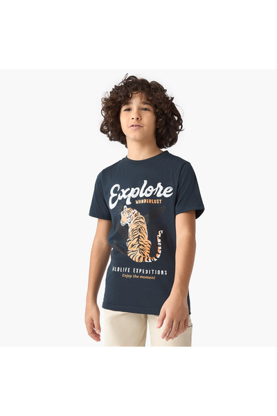 Juniors تي شيرت بطبعة جرافيك نمر بأكمام قصيرة