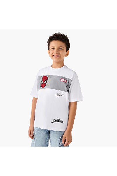 Marvel تي شيرت بطبعة سبايدر مان ورقبة دائرية وأكمام قصيرة