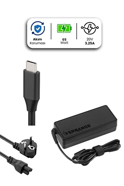 SPRANGE LENOVO Laptop Notebook Adaptörü Şarj Aleti 20V 3.25A 65W TYPE-C Uç Ye...