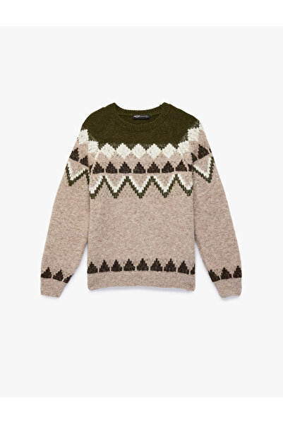 Koton Long Sleeve Crew Neck Patterned Knitwear Sweater