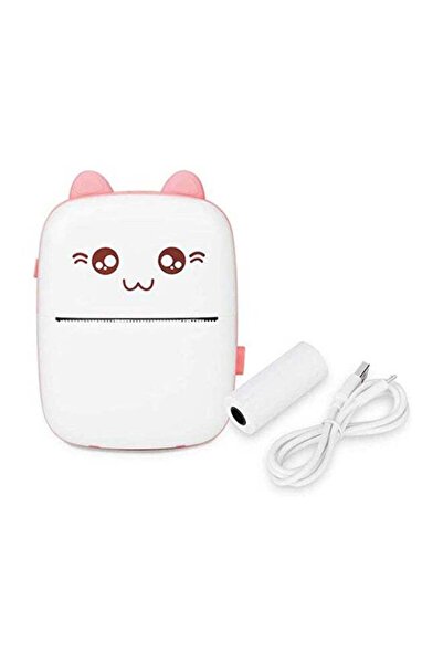 Domuik طابعة حرارية صغيرة محمولة مع لفة ورق واحدة باللونين الوردي/الأبيض