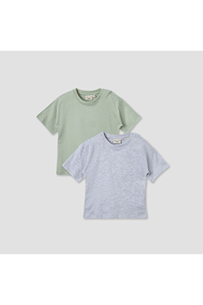 Juniors Solid T-shirt with Short Sleeves and Button Closure - Set of 2