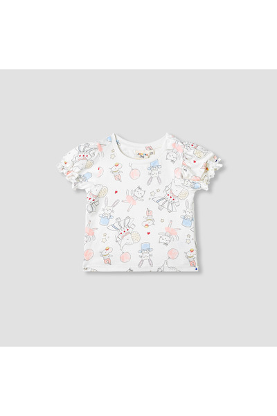 Juniors تي شيرت مطبوع بأكمام منفوشة