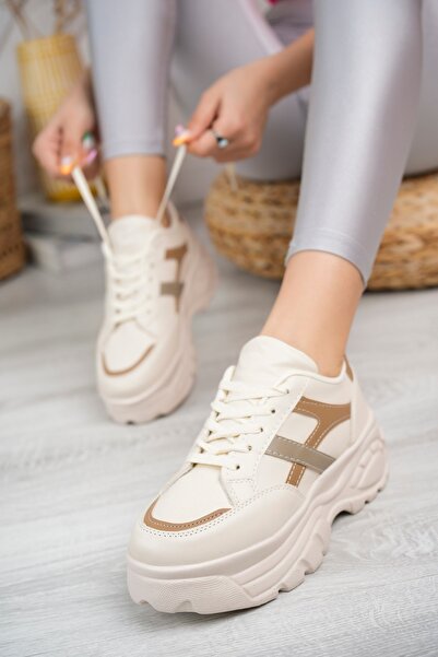 pasyone Beige Women's High Casual Sneaker Sports Shoes