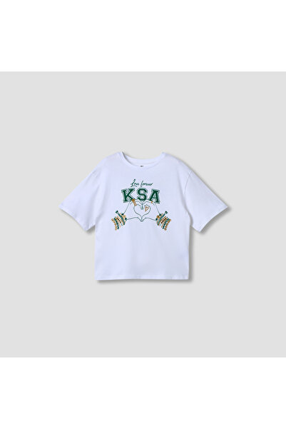 Juniors Saudi Arabia National Day Print T-shirt with Short Sleeves