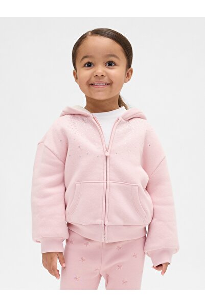 GAP Kız Bebek Pembe Sherpa Astarlı Payetli Fermuarlı Sweatshirt