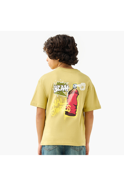 Juniors Spray Can Print T-Shirt with Short Sleeves