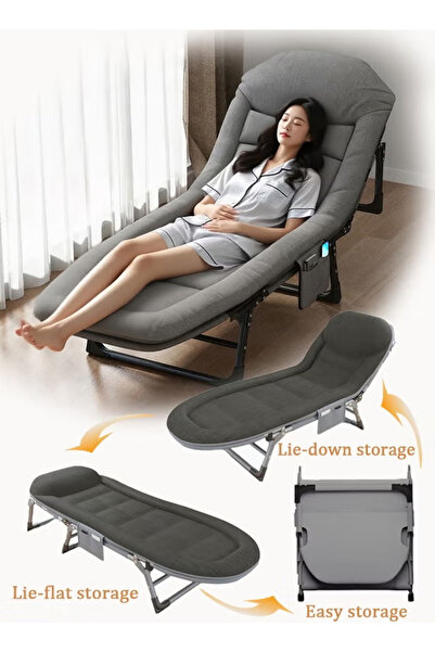 Generic Folding Bed Recliner 5-Level Adjustable Camping Bed 180×60CM Portable Folding Bed with Storage Bag