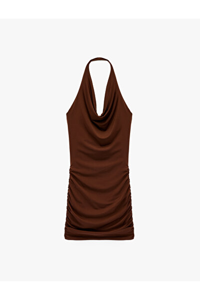 Koton Draped Backless Degaje Collar Bodycon Midi Dress