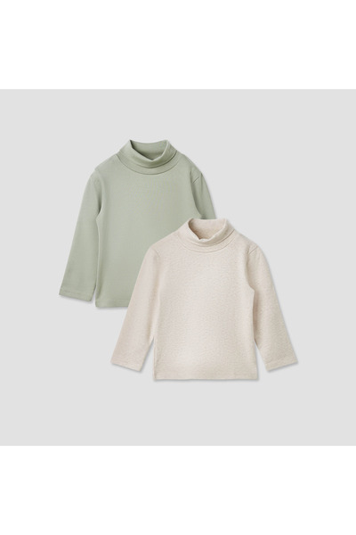 Juniors تي شيرت برقبة عالية وأكمام طويلة - مجموعة من 2 قطعة
