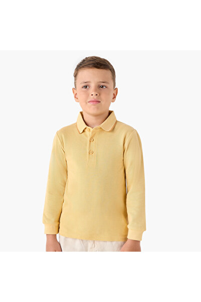 Juniors Boys Polo Neck T-shirt with Contrast Piping - Long Sleeves
