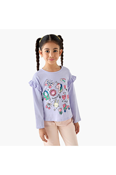 Juniors تي شيرت مطبوع بأكمام طويلة