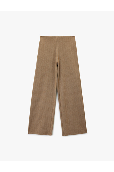 Koton Straight Wide-Leg Patterned Winter Trousers