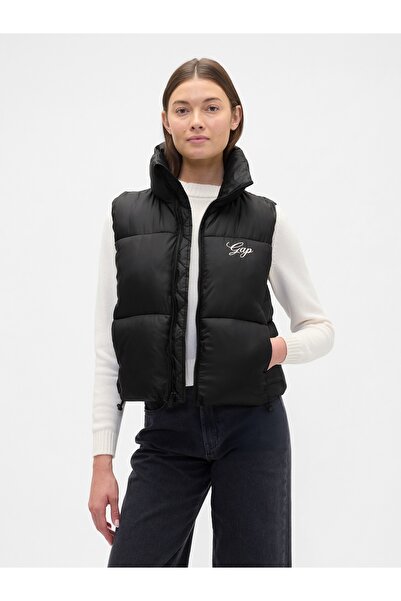 GAP Kadın Siyah Geri Dönüştürülmüş Logo Şişme Yelek