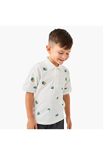 Juniors Embroidered Polo T-shirt with Short Sleeves