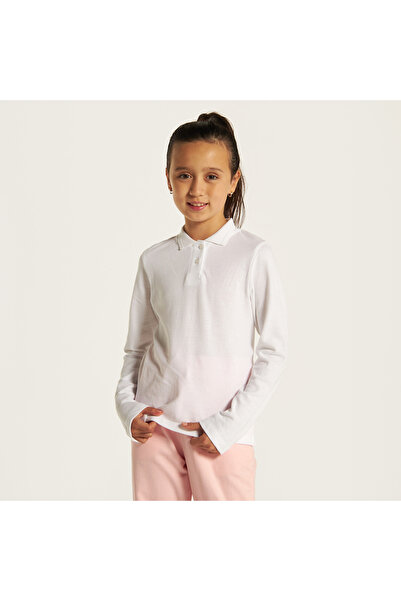 Juniors Solid Polo T-shirt with Long Sleeves