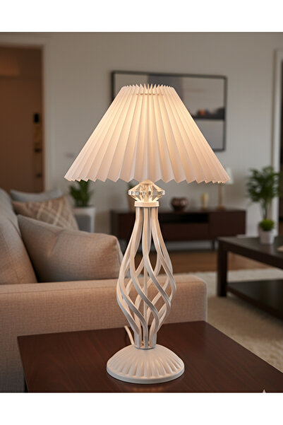 Decodelight مصباح طاولة أبيض بتصميم ريفي مع حجر ملتوي وأرجل معدنية وغطاء أبيض...