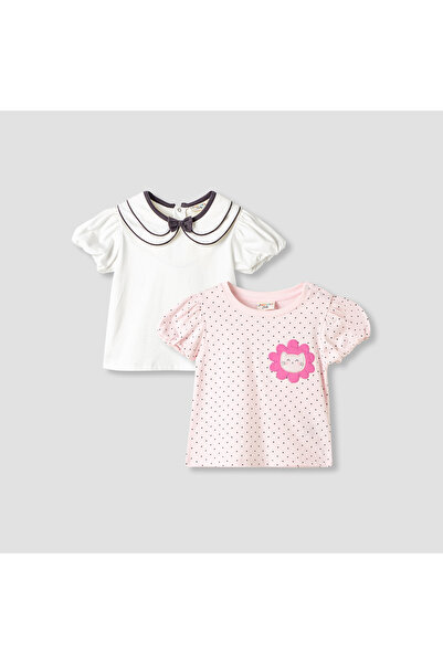 Juniors مجموعة من 2 قمصان قصيرة الأكمام برقبة مستديرة مع زخرفة مطرزة