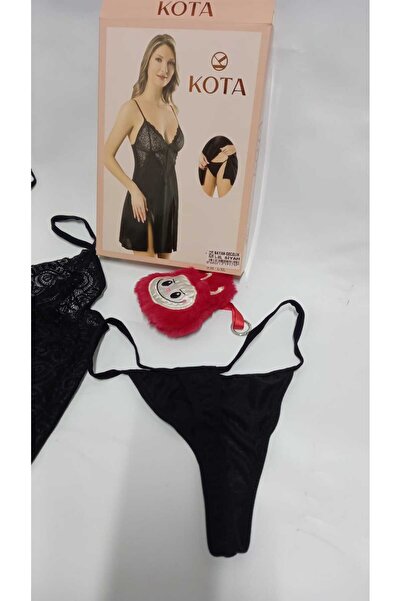 LilaİçGiyim43 Kota Dantelli Çift Yırtmaçlı Gecelik Takım