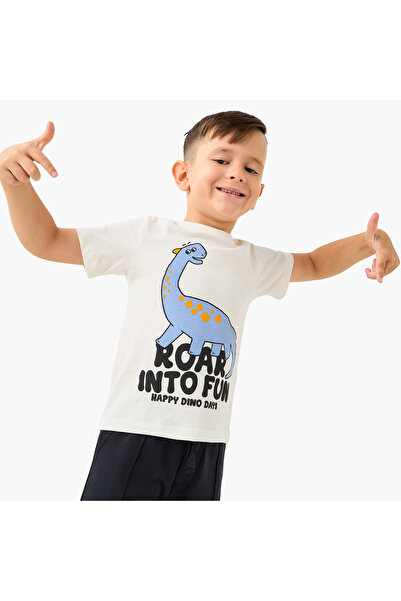 Juniors تي شيرت بطبعة ديناصور بأكمام قصيرة