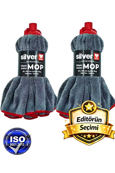 SİLVER HOME 2’li Set Süper Emici Mikrofiber Mop Ucu 55x105 cm Gri, Yedek Pasp...