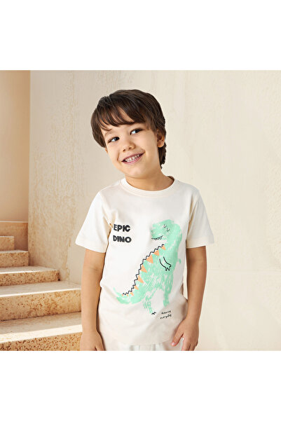 Juniors تي شيرت بطبعة ديناصور برقبة دائرية وأكمام قصيرة