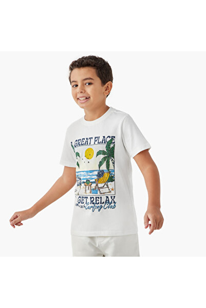 Juniors تي شيرت بطبعة جرافيكية وأكمام قصيرة