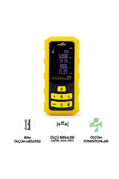 Dawreek MESAFE ÖLÇER H01 YELLOW 80 Metre Dijital El Tipi Mesafe Ölçüm Cihazı