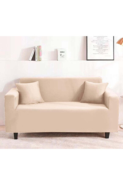 trendyhome Elastic Cover with Arms, 2-Seater Sofa, UNI, Cream, M07