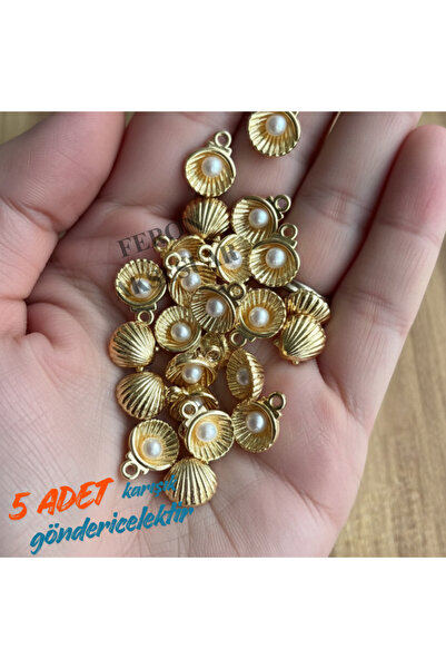 Feron Aksesuar İnci Detaylı Deniz Kabuğu Kolye Ucu Charm ( 5 Adet )