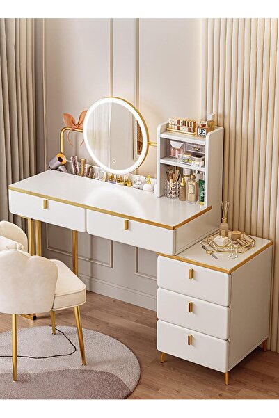 sharpdo Modern dressing table with LED makeup mirror and 3 storage drawers, 100×40×120 cm (SHARPDO)