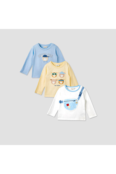 Juniors تيشيرت مطبوع بأكمام طويلة - طقم من 3 قطع