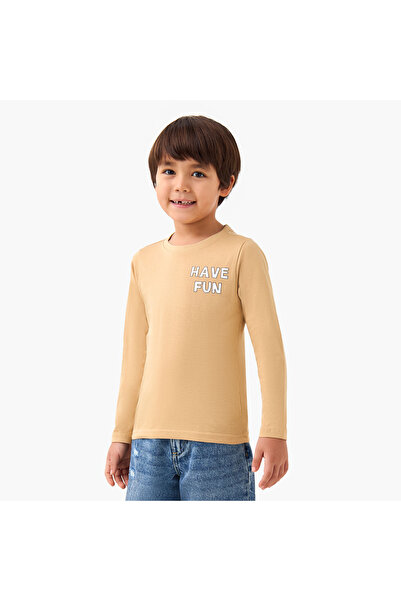 Juniors تي شيرت برقبة دائرية للأولاد مع شعار مطبوع - قطن - أكمام طويلة