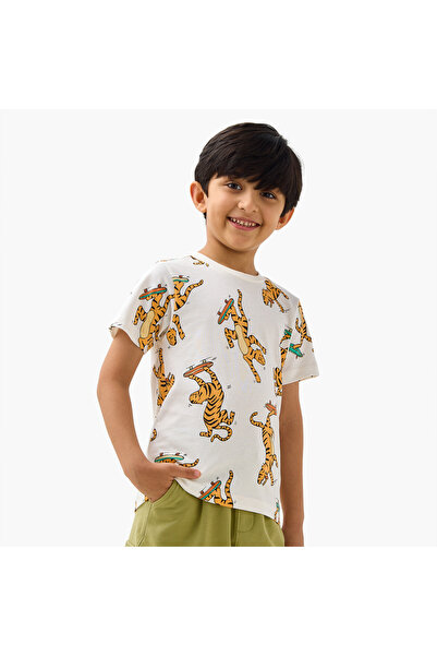 Juniors تي شيرت بطبعة نمر كاملة مع ياقة مستديرة