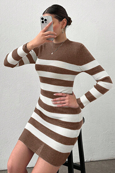 H&E LUXURY DESIGN Women's Soft Textured Striped Bady Dress