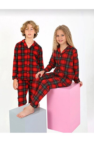 zahider Girls and Boys Unisex Plaid Button-Down Cotton Pajamas Set