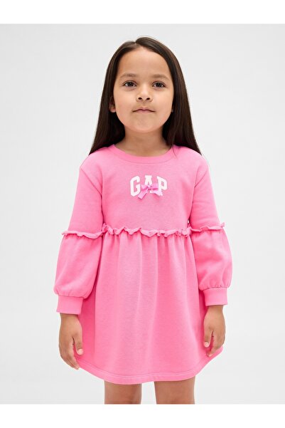 GAP Kız Bebek Pembe Bow Logo Sweatshirt Elbise