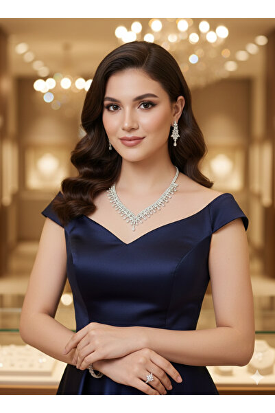 burjalmodah طقم مجوهرات متكامل بتصميم أنثوي ناعم