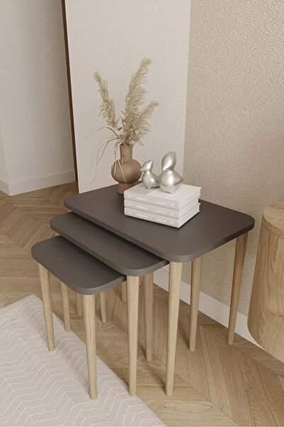 Genel Markalar Dikdörtgen Zigon Sehpa 3'lü Set – Ahşap Ayaklı Modern Tasarım ...