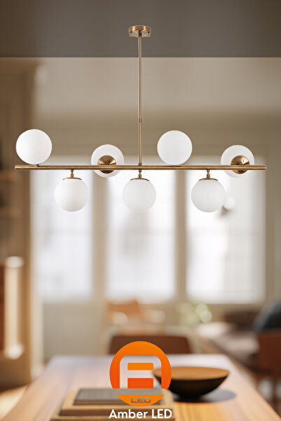 AmberLED Modern Camlı 7'Li Avize Parlak Gold Yatak Odası ve Oturma Odası İçin...