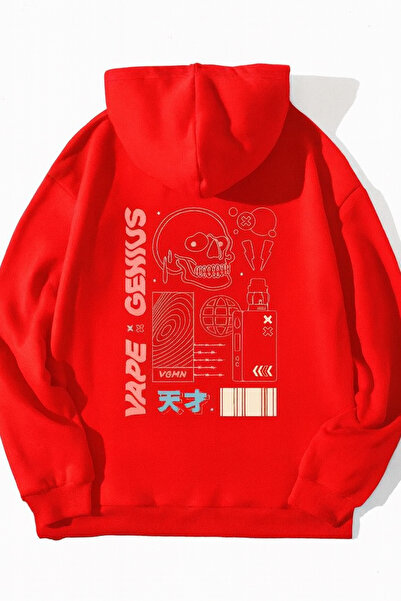 CLASSY.MODA Unisex supradimensionat cu glugă cu imprimeu Vape Skull Graphic Streetwear Moda Casual Style Swea tricou