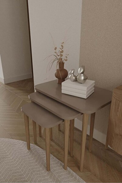 Genel Markalar Dikdörtgen Zigon Sehpa 3'lü Set – Ahşap Ayaklı Modern Tasarım