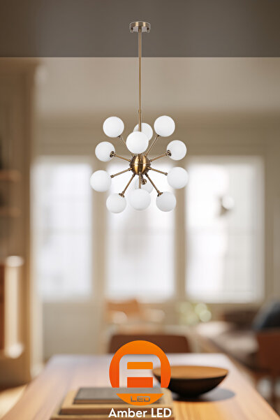 AmberLED Camlı 12'Li Avize Eskitme Tasarım ile Yatak Odası ve Oturma Odası Ay...