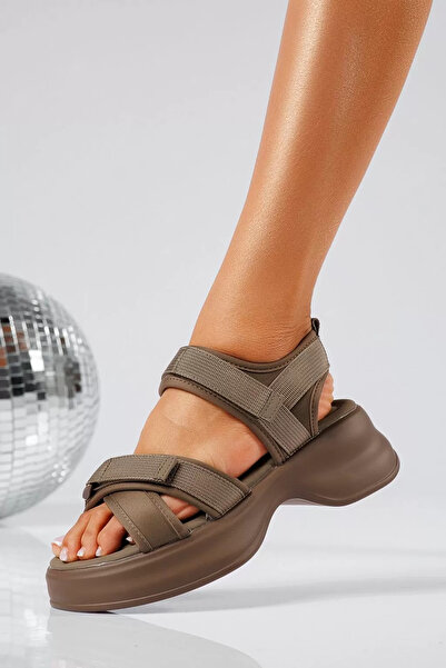 Zaira Sandale cu platforma dama maro din material textil Harper #22101