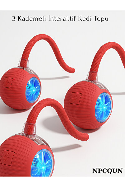 NPCQUN Şarjlı Hareketli Kedi ve Köpek Oyuncağı – Otomatik Dönen, İpli Top