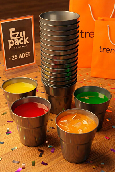 Ezupack 25'li 180 cc Gümüş Renk LÜX SERT PLASTİK Parti Bardak Doğum Günü Sunu...