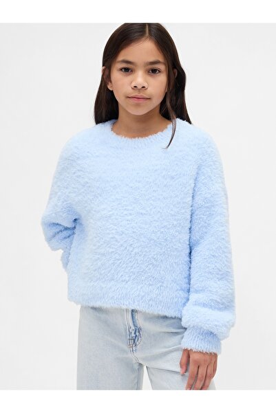 GAP Kız Çocuk Açık Mavi Eyelash Bisiklet Yaka Kazak