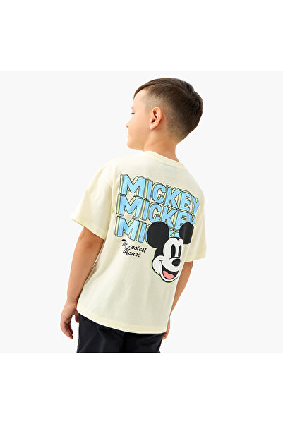 Disney Mickey Mouse Graphic Print T-shirt with Short Sleeves
